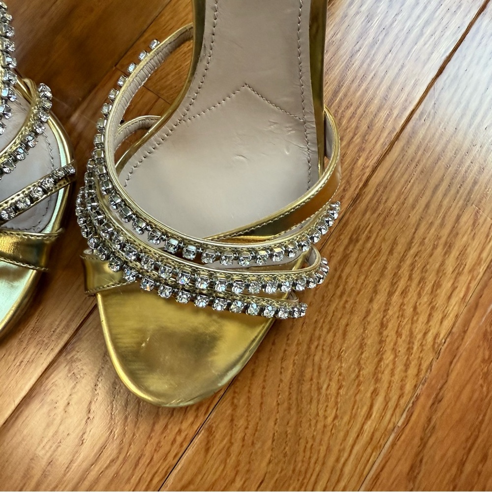 Pre-owned Miu Miu Gold Crystal Embellished Heels 38.5 - Picture 7 of 13